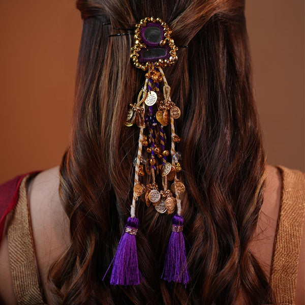 Coin & Mirror Hair Tassels with U Pin - Purple