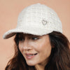 Tweed Baseball Cap with Heart Charm - White