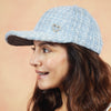 Tweed Baseball Cap with Heart Charm - Blue & White
