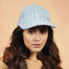 Tweed Baseball Cap with Heart Charm - Blue & White