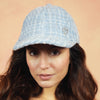 Tweed Baseball Cap with Heart Charm - Blue & White