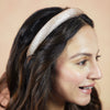 Silk Satin Puff Hair Band with Rhinestones - Champagne