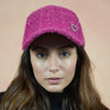 Tweed Baseball Cap with Heart Charm - Hot Pink