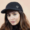 Tweed Baseball Cap with Heart Charm - Black