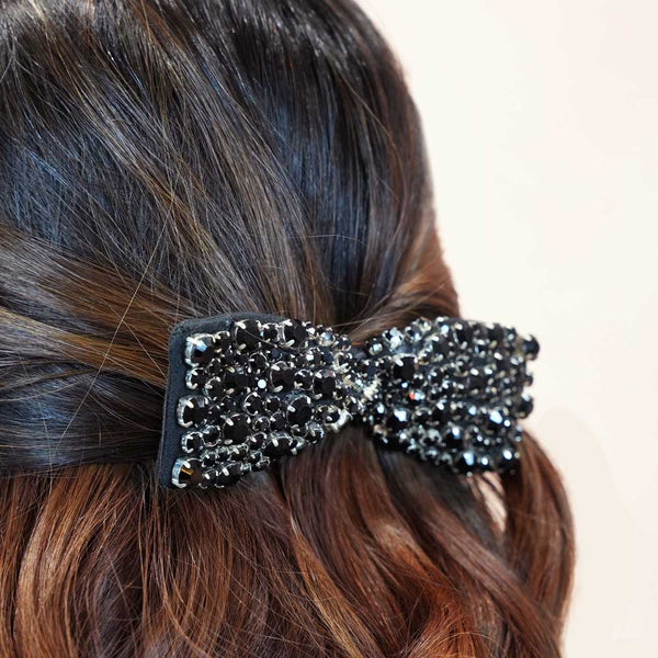 Embellished Crystal Hair Bow Alligator Clip - Black