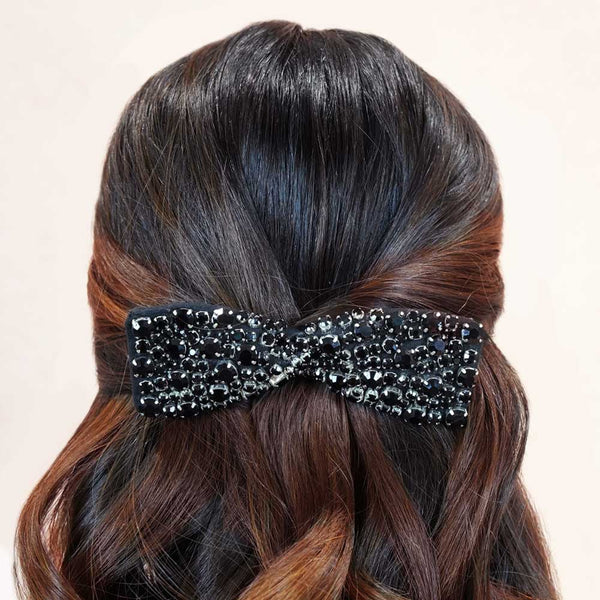 Embellished Crystal Hair Bow Alligator Clip - Black