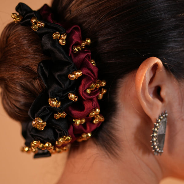 Utsav Satin Scrunchies with Ghunghroos - Set of 2