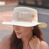 White Straw Flat Top Fedora Hat with Removable Bow Belt