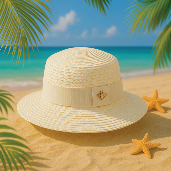 White Straw Flat Top Fedora Hat with Removable Bow Belt