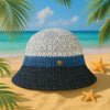 Crochet Beach Bucket Hat with Rose Charm - Shades of Blue