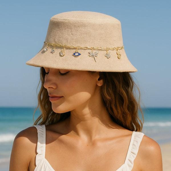 Crystal Charm Cruise Bucket Hat - Beige