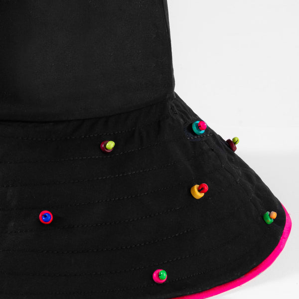 Oversized Embellished Beach Floppy Hat - Black