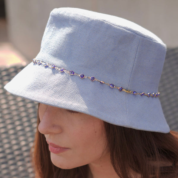 Evil Eye Charm Bucket Hat- Blue