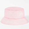 Pink bucket hat with a subtle pattern on a white background