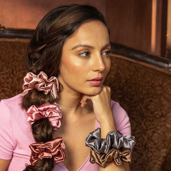 Pretty Pinks Satin Scrunchies - Set of 5