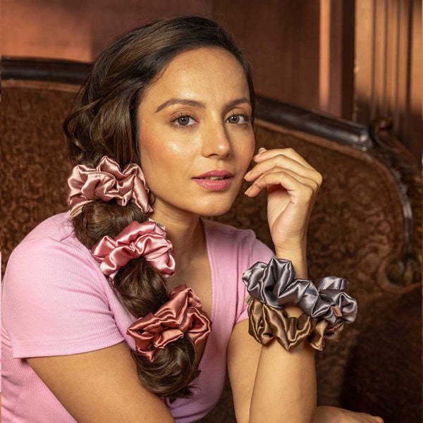 Pretty Pinks Satin Scrunchies - Set of 5