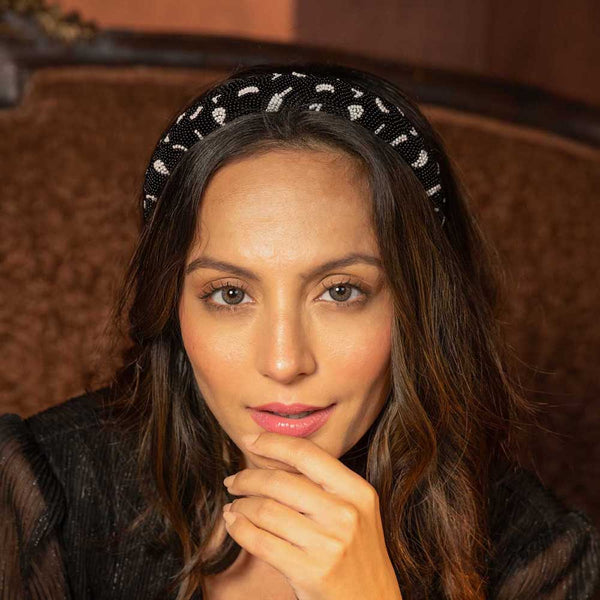 Pearl Puff Hair Band - Black & White