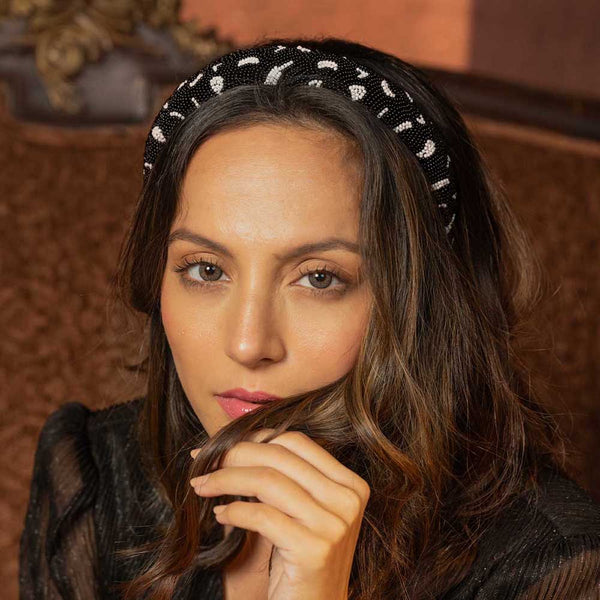Pearl Puff Hair Band - Black & White