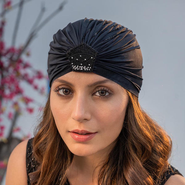Embellished Turban with Sequins - Black