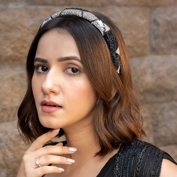 Embellished Puff Hair Band - Black