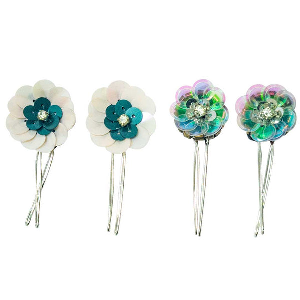 Green Floral Bob Pins Set of 4