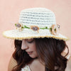 Off-White Woven Straw Flat Brim Hat with Removable Bow Ribbon