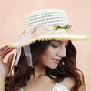 Off-White Woven Straw Flat Brim Hat with Removable Bow Ribbon