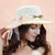 Off-White Woven Straw Flat Brim Hat with Removable Bow Ribbon