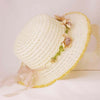 Off-White Woven Straw Flat Brim Hat with Removable Bow Ribbon