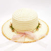 Off-White Woven Straw Flat Brim Hat with Removable Bow Ribbon