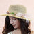 Tan Woven Straw Flat Brim Hat with Removable Bow Ribbon