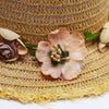 Tan Woven Straw Flat Brim Hat with Removable Bow Ribbon
