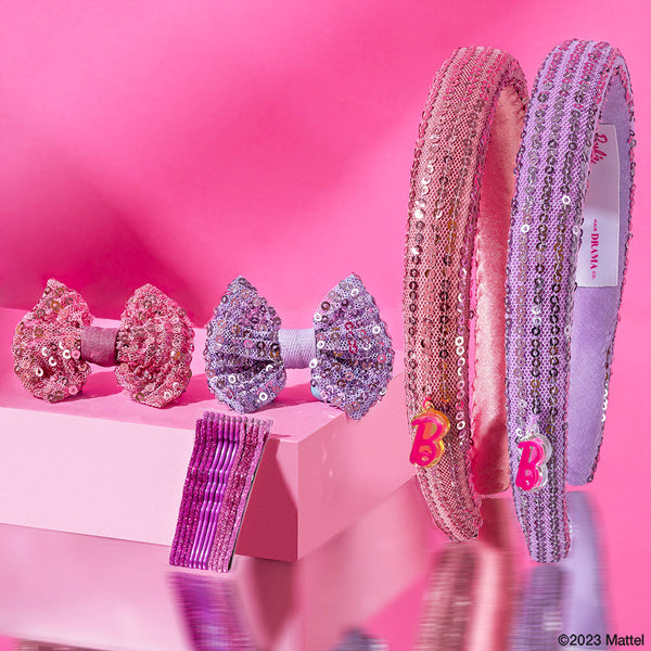 Barbie Kids Sequins Gift Box with 2 Puff Hair Bands with Barbie Charm, 2 Hair Bows & 12 Hair Pins