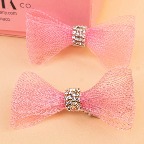 Barbie Crystal Mesh 3 Pieces Gift Box with 1 Hair Bands & 2 Hair Bows - Pink