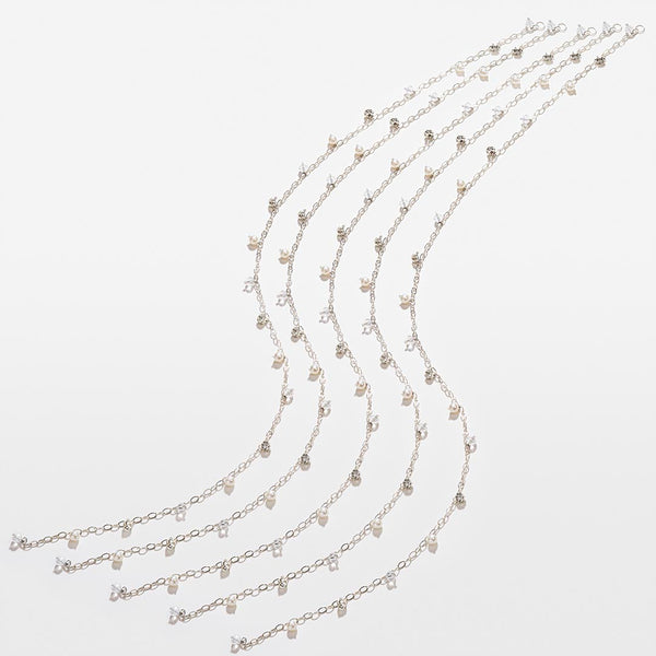 Sitara Crystal & Pearl Tassels - Parandi - Silver