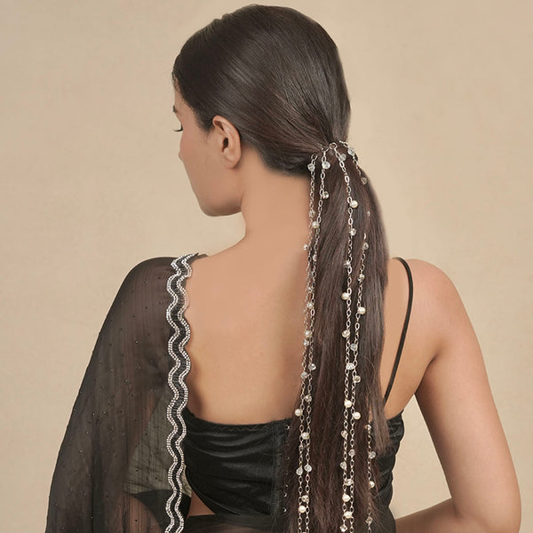 Sitara Crystal & Pearl Tassels - Parandi - Silver