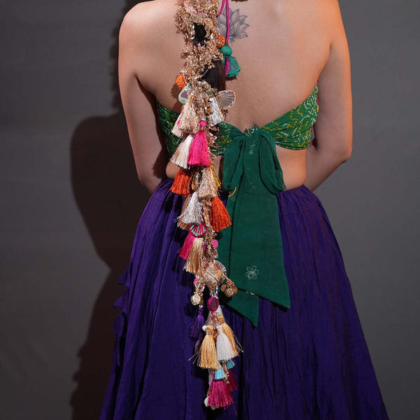 Bridal hair parandi with multicolour tassels and ghungroo for elegant ethnic braid looks