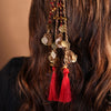 Coin & Mirror Hair Tassels with U Pin - Red