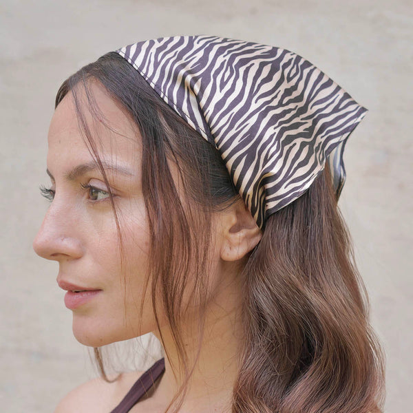 Zebra Patterned Headscarf - Brown