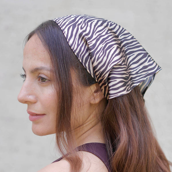 Zebra Patterned Headscarf - Brown