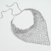Fine silver crochet headscarf with lightweight feel and subtle shimmer for all-day comfort