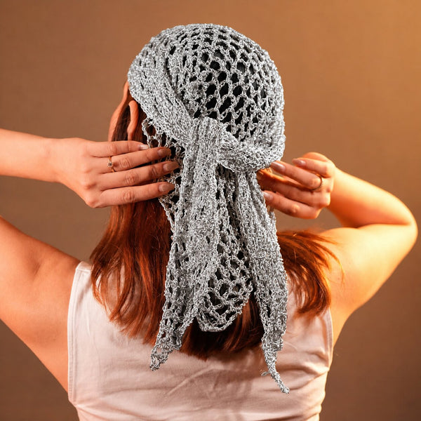 Bohemian Crochet Headscarf - Silver - Medium