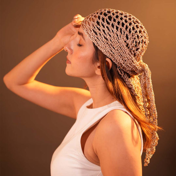 Bohemian Crochet Headscarf - Gold - Medium