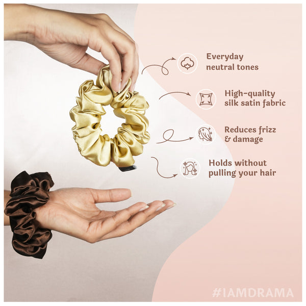 Neutral Silk Satin Scrunchies- Set of 6