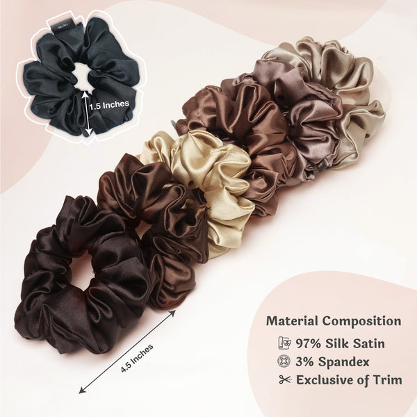 Neutral Silk Satin Scrunchies- Set of 6