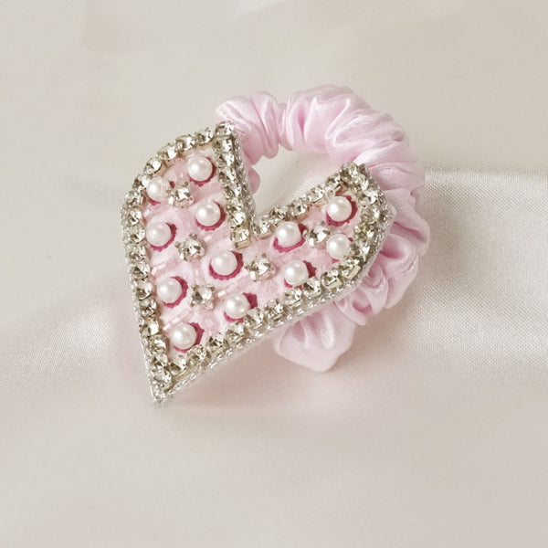 Embellished Heart Ponytail Holder - Light Pink