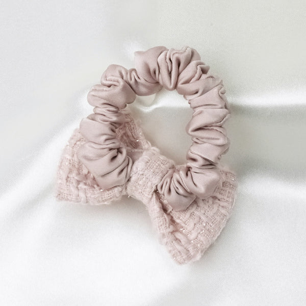 Bow Ponytail Holder with Charm - Dusty Rose