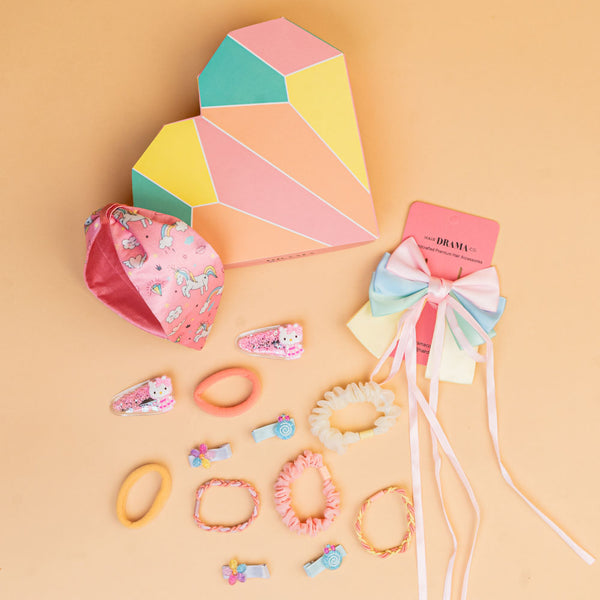 Unicorn Sparkle & Shine Gift Set with 1 Knotted Hair Band, 1 Hair Bow, 6 Hair Pins & 6 Hair Ties