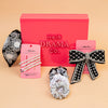Glitzy Gift Box with 1 Knotted Hair Band, 1 Crystal & Pearl Hair Bow, 4 Hair Pins & 4 Scrunchies - Black