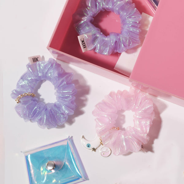 60 Pieces Unicorn DIY Gift Box with 18 Hair Accessories, 24 Charms, 1 Bag Charm, Holographic Pouch & more - Pink & Purple